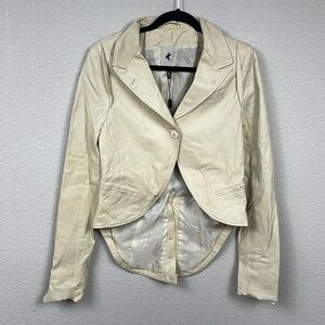 NWT One Teaspoon Vogue Washed Leather Jacket Ivory Beige Steampunk Sz 4